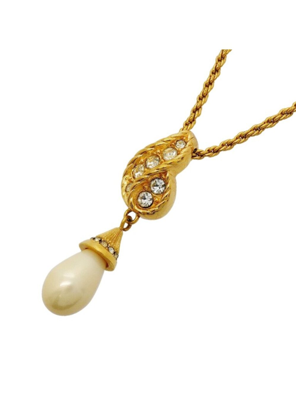 Dior Necklace Gold Plated Faux Pearl Rhinestone